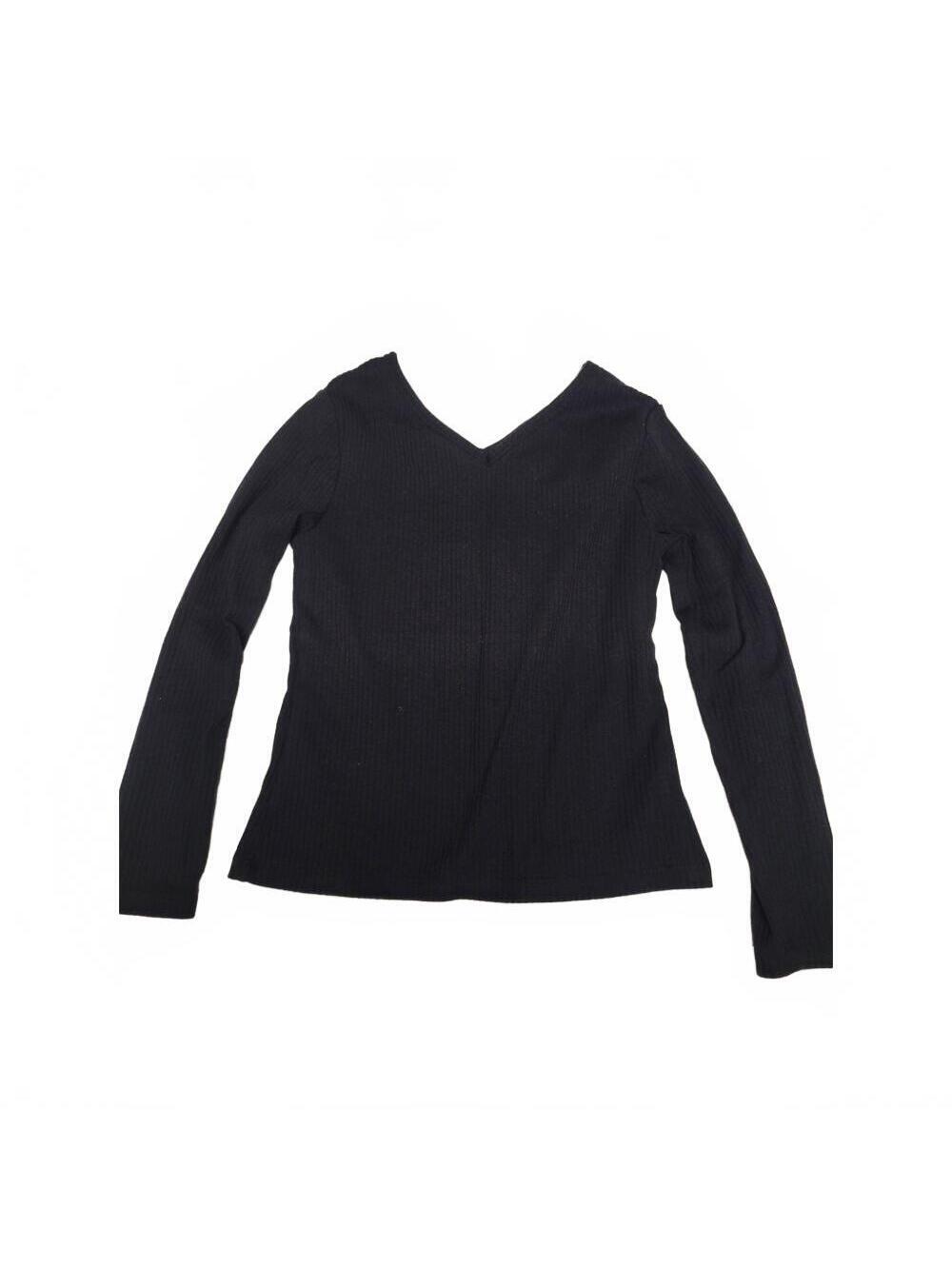 Girls Old Navy Black Ribbed Long Sleeve V-Neck Basic Top Size S 6-7